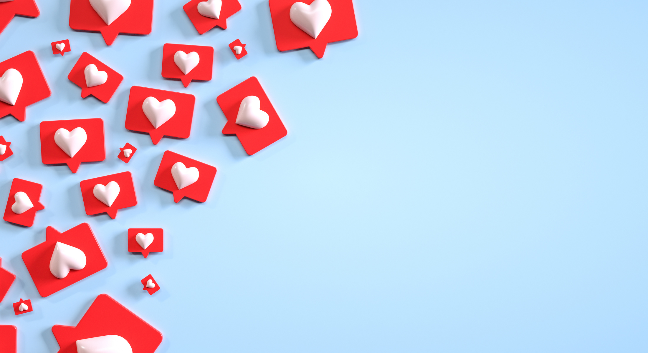 Social Media Love Reactions on Light Blue Background